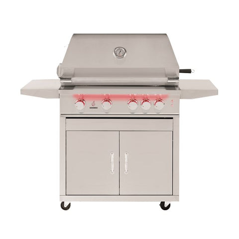 TrueFlame 40" Freestanding Cart Grill TF40 - 5 Burners, 70,000 BTUs, 304 Stainless Steel with Rotisserie
