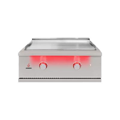 TrueFlame Griddle Built-in showcasing its sleek 304 stainless steel construction and expansive cooking surface, perfect for outdoor kitchen enthusiasts.