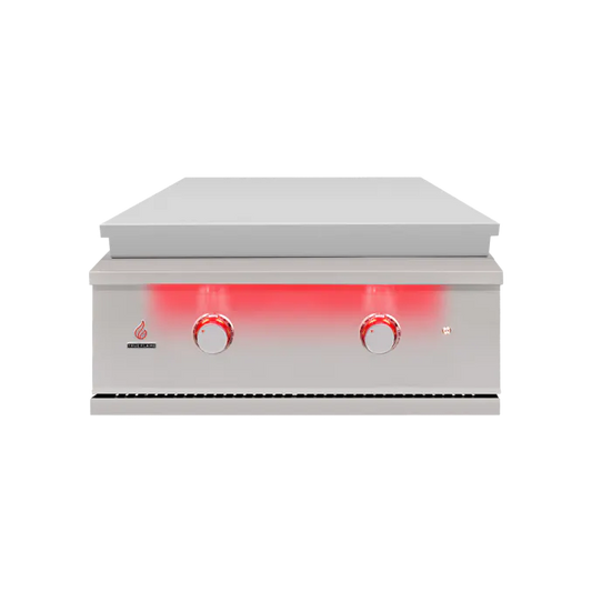 TrueFlame Griddle Built-in, featuring a 495 square inch cooking surface and 36,000 BTUs, perfect for outdoor grilling and cooking.
