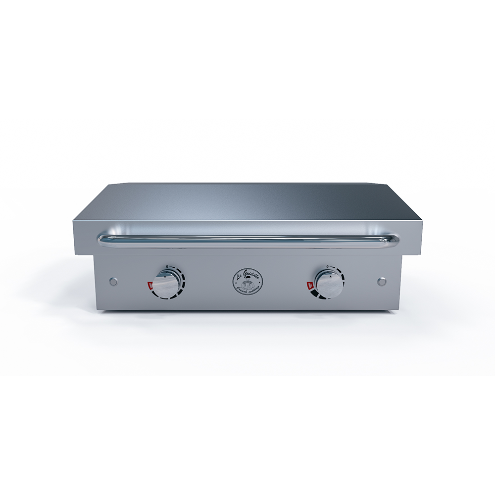 Le Griddle Ranch Hand GEE75 electric griddle fitted with the optional stainless lid, lid raised