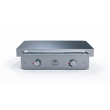 Le Griddle Ranch Hand GEE75 electric griddle fitted with the optional stainless lid, lid raised