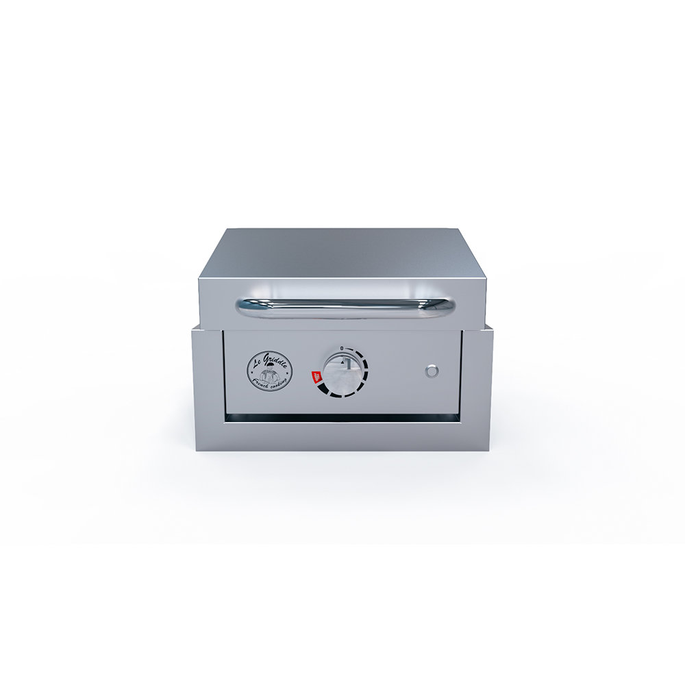 Le Griddle Wee GEE40 built into cabinetry with the optional GFFRAME40 stainless trim kit