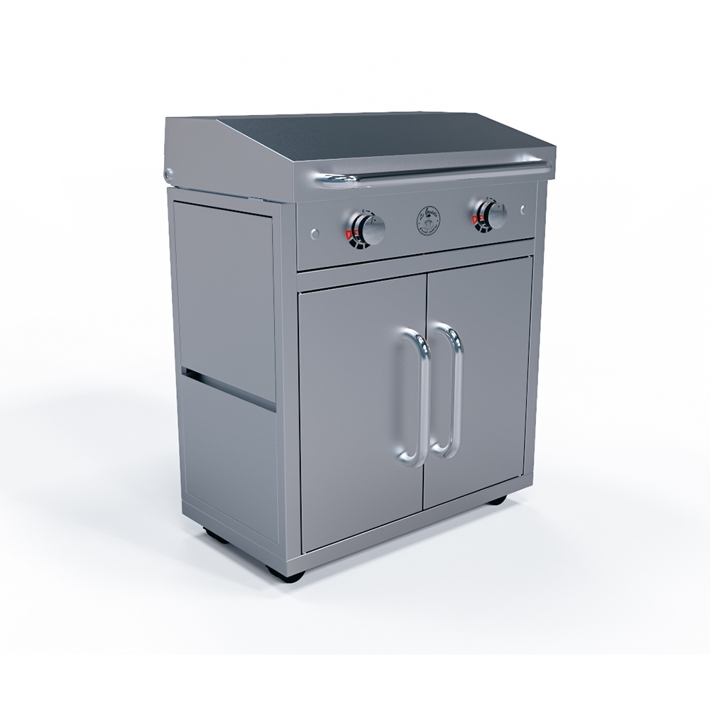 Le Griddle Ranch Hand GEE75 and stainless lid mounted on the optional GFCART75 cart