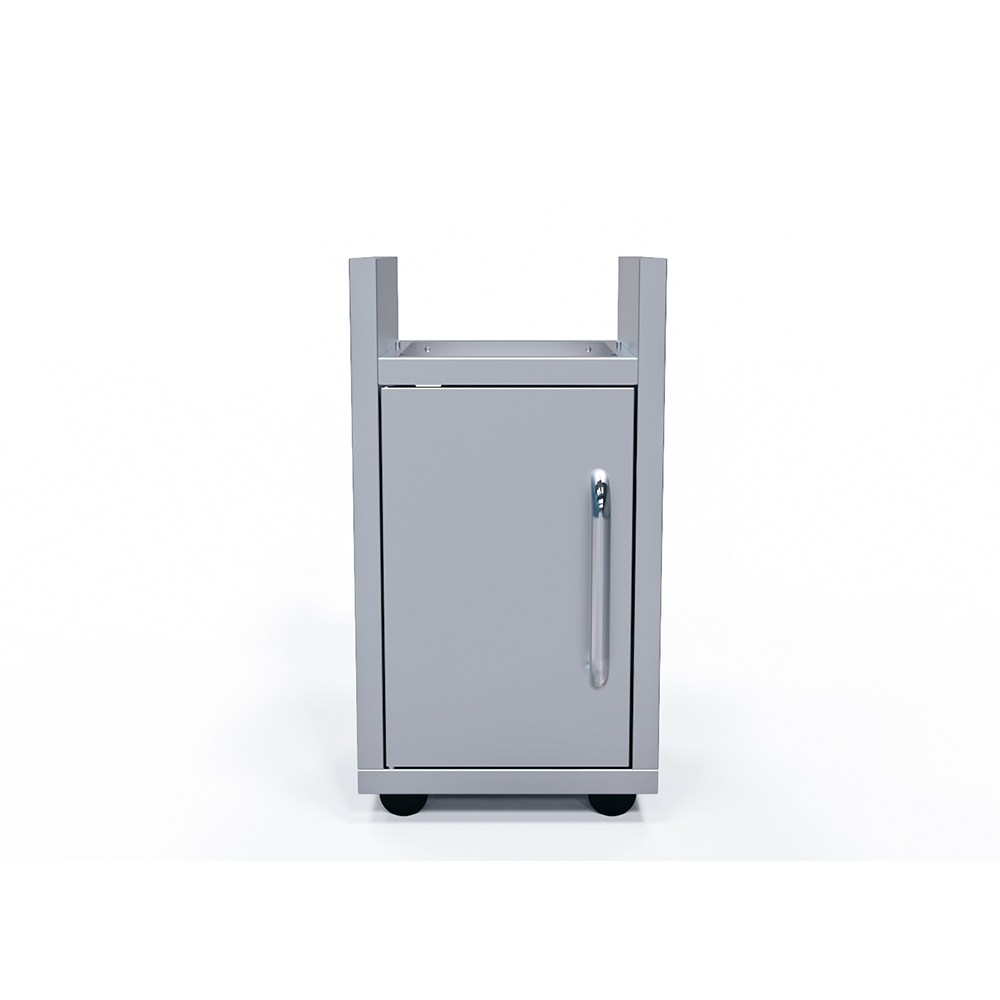 Le Griddle GFCART40 cart front view showing the single access door and four swivel casters