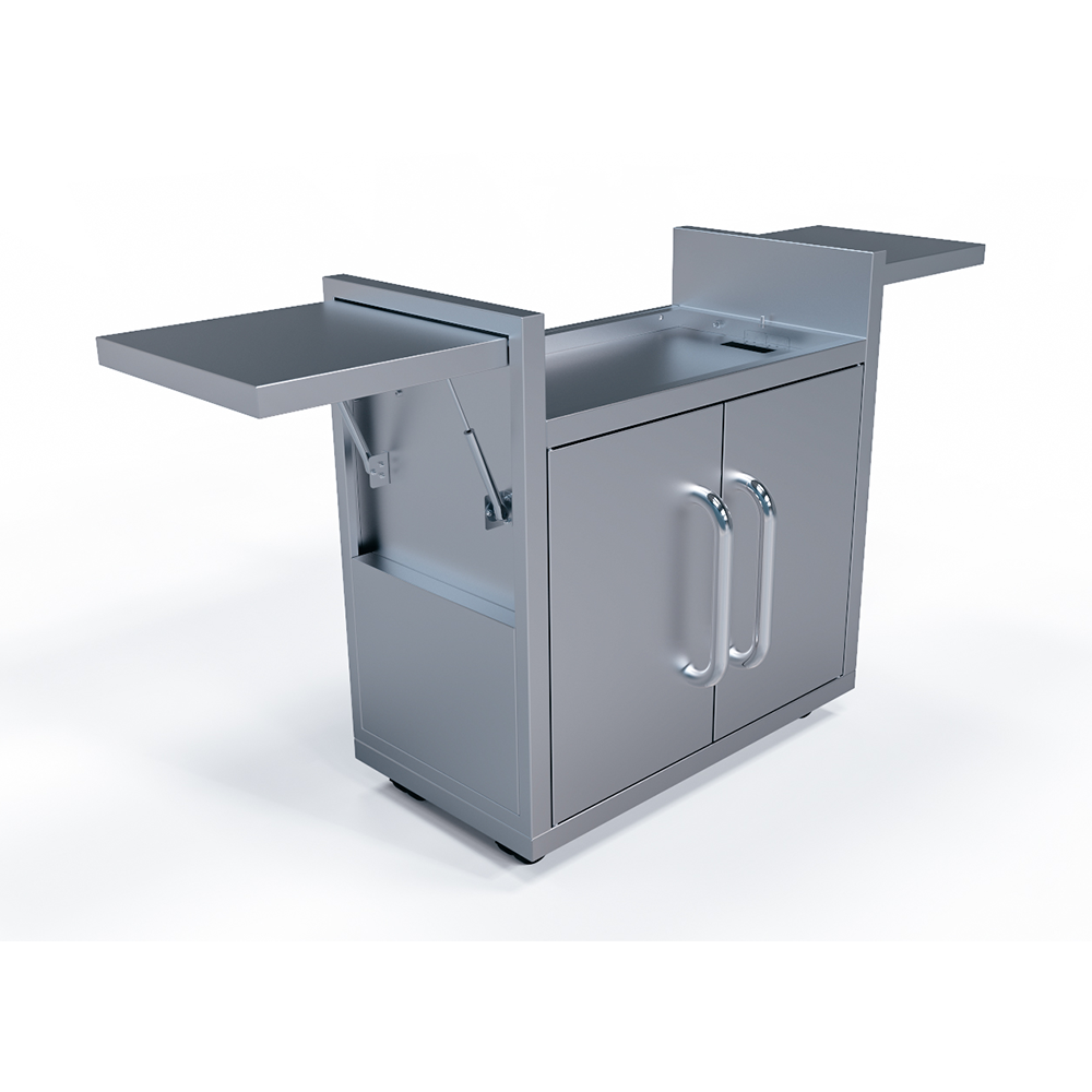 Le Griddle GFCART75 portable cart in brushed 304 stainless steel, side shelves folded