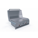Le Griddle Ranch Hand GEE75 shown built into a countertop with lid and trim kit fitted