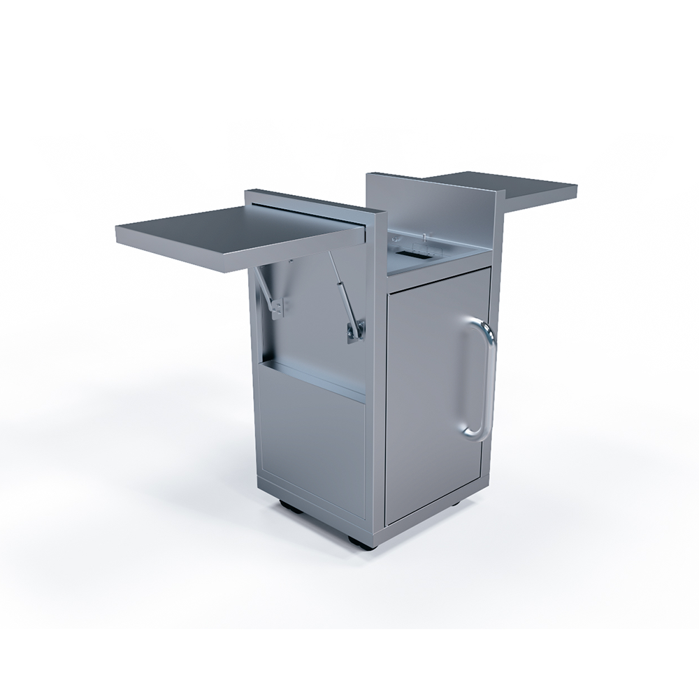 Le Griddle GFCART40 portable cart in 304 stainless steel with the side shelves folded down