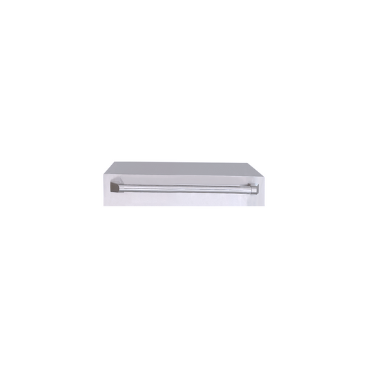 Le Griddle OMLLID40 stainless lid shown open, needing 24 inches of depth clearance