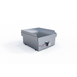 Le Griddle Wee GEE40 electric griddle at an angle, showing the stainless body and control knob