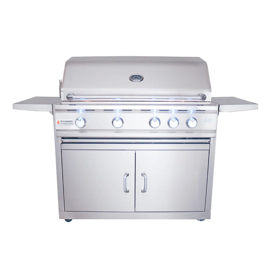 38" Cutlass Pro Freestanding Grill Cart by RCS showing stainless steel design and powerful burners.