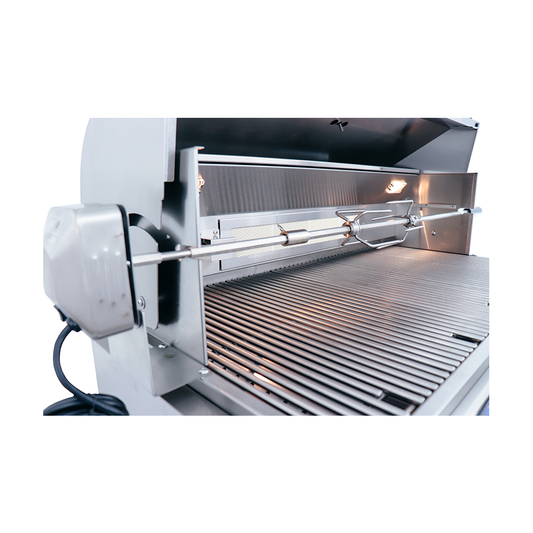 Close-up view of the RCS Cutlass Pro 38" Built-In Grill showcasing its brushed stainless steel finish and four powerful burners.