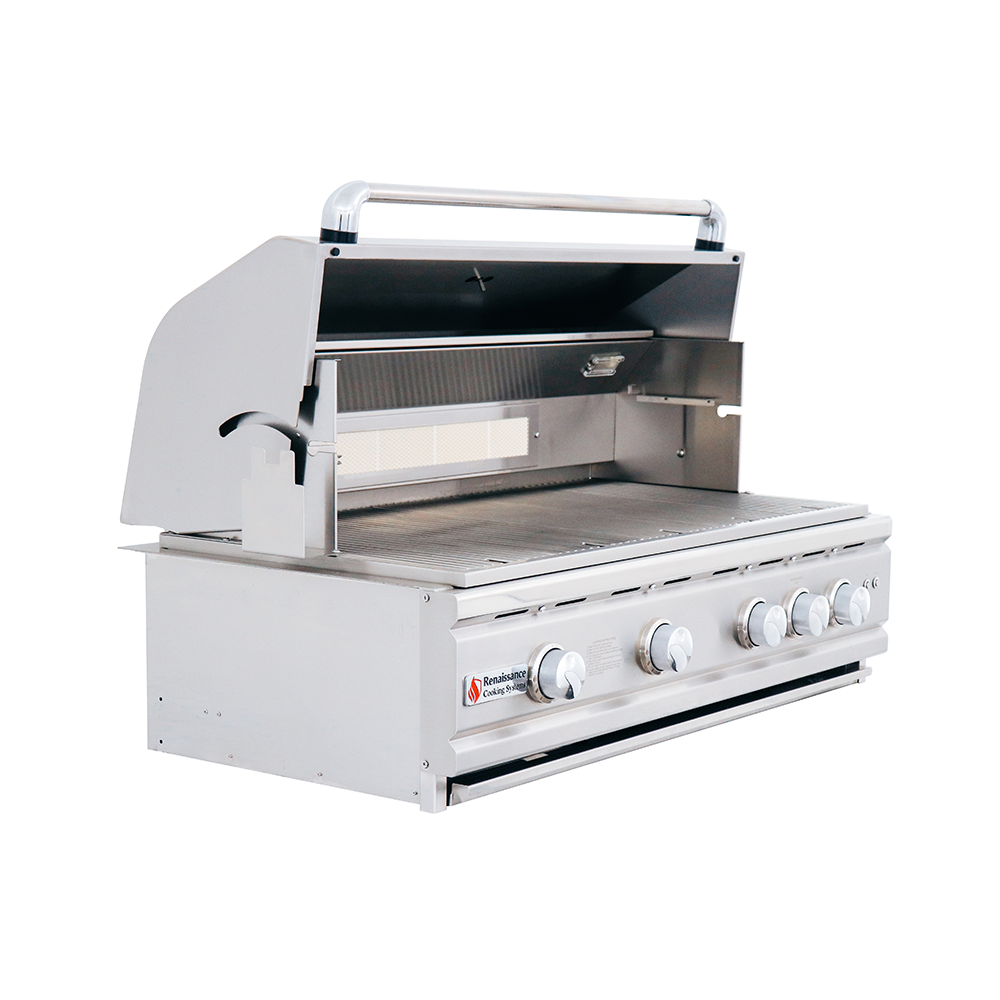 RCS Cutlass Pro 38" Built-In Grill with added infrared rotisserie burner, perfect for grilling enthusiasts.