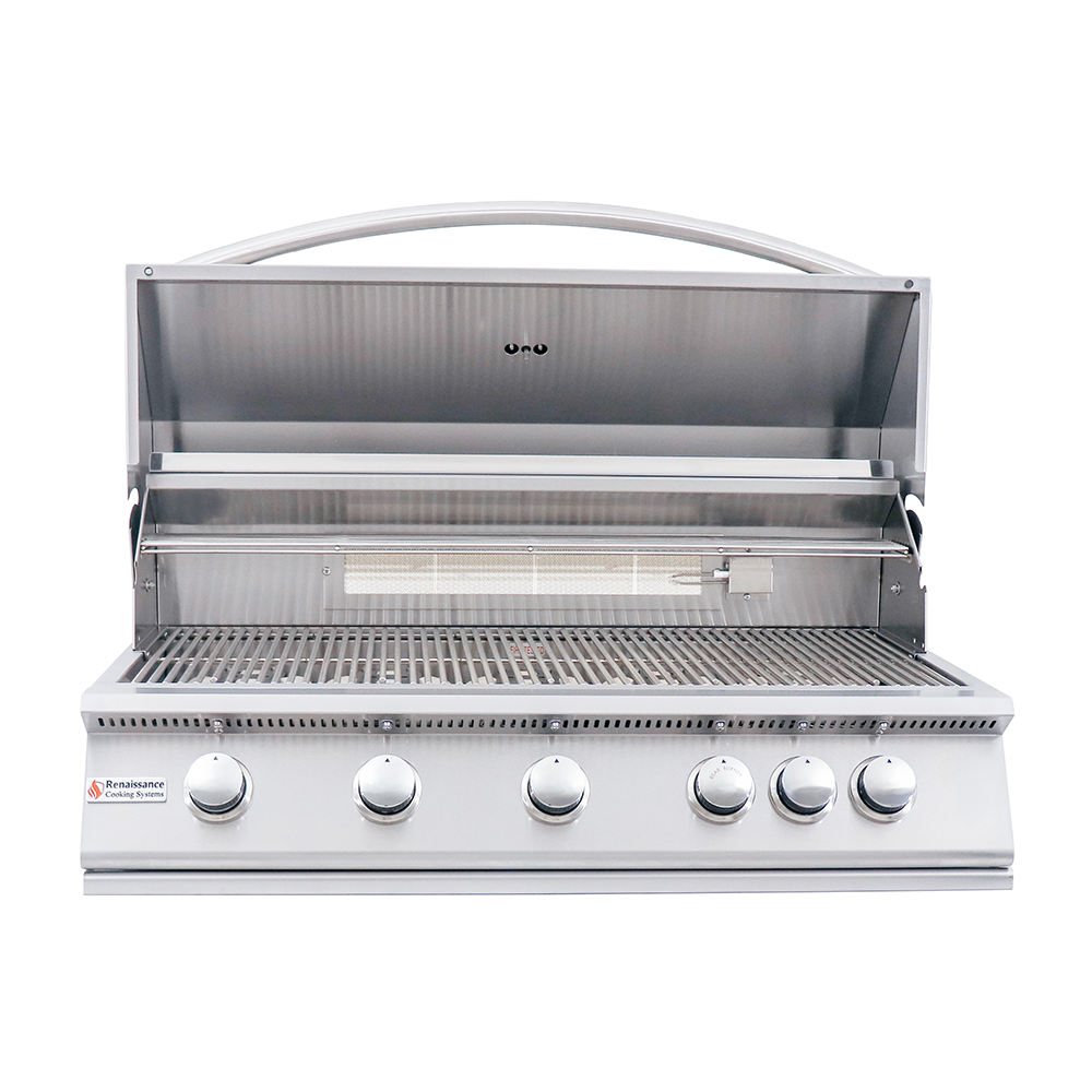 RCS 40" Premier Drop-In Grill specifications display highlighting its impressive BTU output and cooking surface.