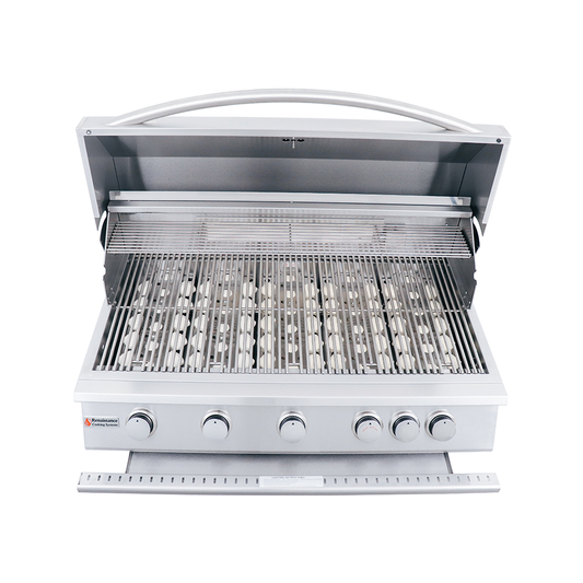 Close-up of RCS 40" Premier Drop-In Grill burners demonstrating high-quality stainless steel tube burners.