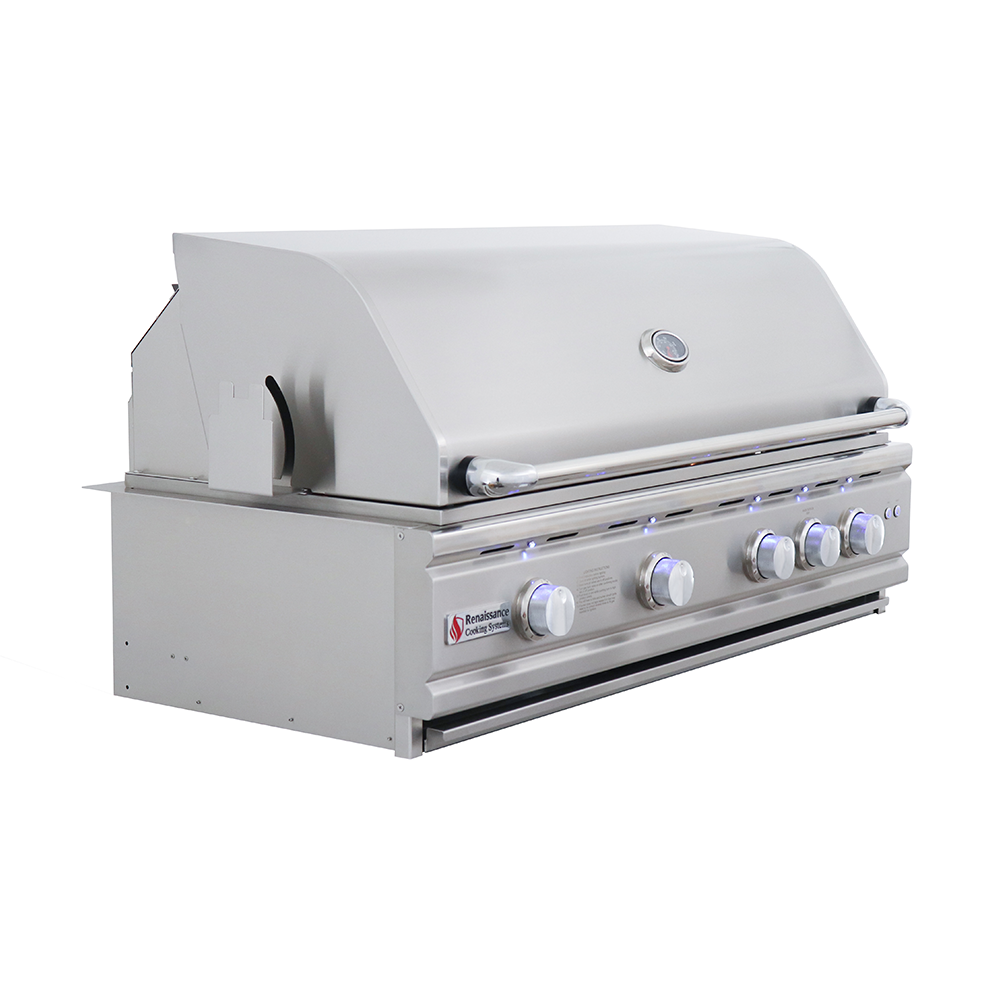 42" RCS Cutlass Pro Built-In Grill showcasing its sleek stainless steel finish and compact design, perfect for outdoor grilling enthusiasts.
