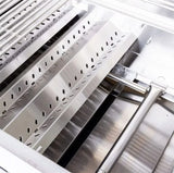 Close-up of a Summerset Sizzler 32-inch grill interior showing the stainless steel vented heat tents and flame tamers
