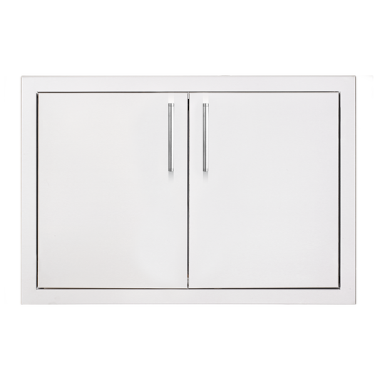 TrueFlame 26-inch stainless steel double access doors with vertical bar handles for outdoor kitchen island