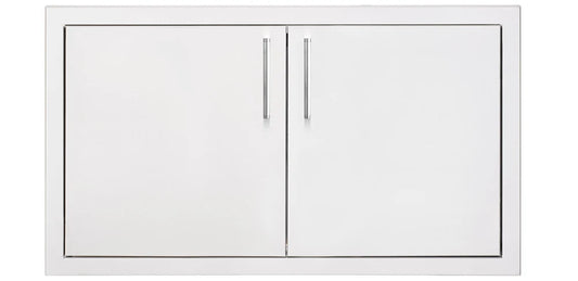 TrueFlame 30-inch stainless steel double access doors with vertical bar handles for outdoor kitchen island