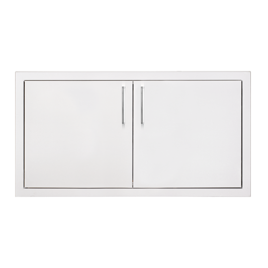 TrueFlame 32-inch stainless steel double access doors with vertical bar handles for outdoor kitchen island