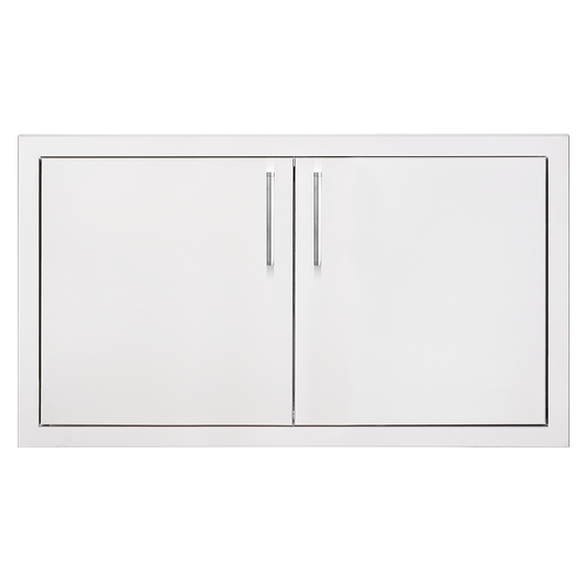 TrueFlame 33-inch stainless steel double access doors with vertical bar handles for outdoor kitchen island