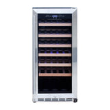 TrueFlame 15-inch stainless steel outdoor wine cooler with glass door, front view