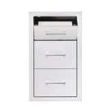 TrueFlame 17-inch stainless steel triple drawer combo with drawers open