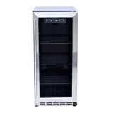 TrueFlame 15-inch outdoor refrigerator with stainless frame and glass door