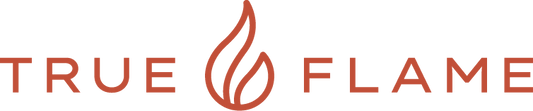 The TrueFlame brand logo, with the words TRUE FLAME in red lettering and a red flame icon between them on a transparent background