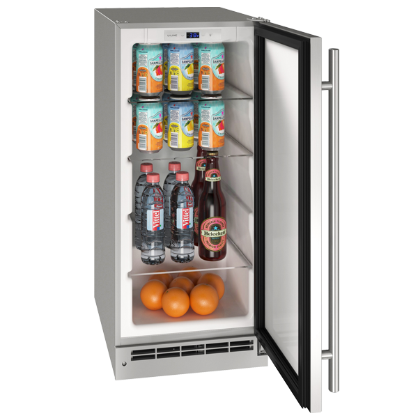 U-Line UORE115 15-inch outdoor refrigerator, stainless steel solid door