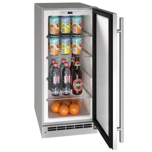 U-Line UORE115 15-inch outdoor refrigerator, stainless steel solid door
