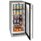 U-Line UORE115 15-inch outdoor refrigerator, stainless steel solid door