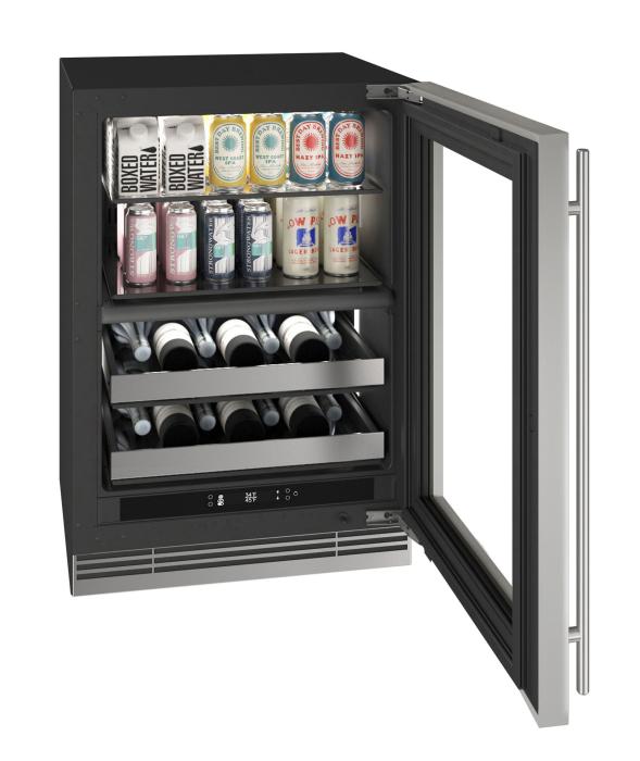 U-Line URBD324 24-inch Home Collection dual-zone beverage center, stainless glass door
