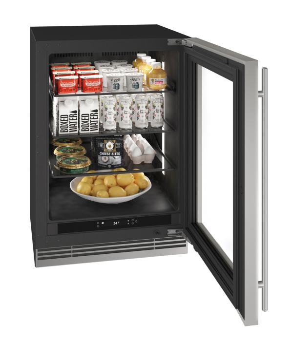 U-Line URRE324 24-inch Home Collection refrigerator, stainless glass door