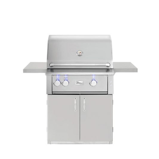 American Made Grills Alturi 30-inch freestanding cart gas grill on its stainless steel cart — alternate view