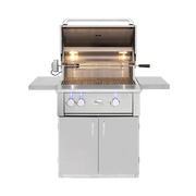 American Made Grills Alturi 30-inch freestanding cart gas grill on its stainless steel cart