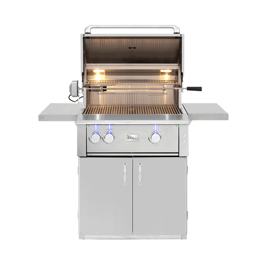 American Made Grills Alturi 30-inch grill cart — shown with an Alturi 30 grill head fitted, hood open