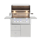 American Made Grills Alturi 36-inch grill cart — shown with an Alturi 36 grill head fitted, hood open