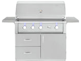 American Made Grills Alturi 42-inch freestanding cart gas grill on its stainless steel cart