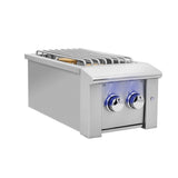 American Made Grills Alturi double side burner — angled view with the lid open