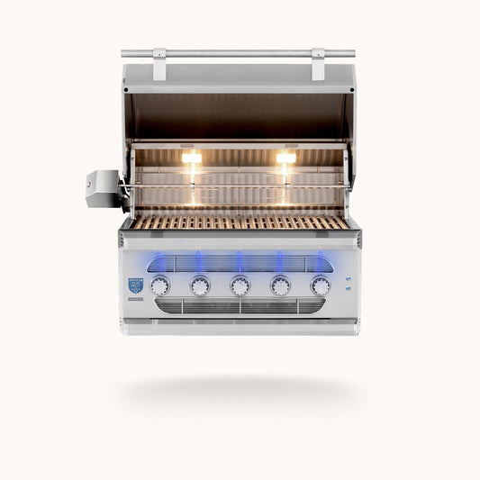 American Made Grills Muscle 36-inch hybrid built-in grill — with the hood open