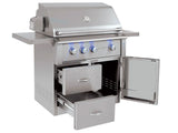 American Made Grills Alturi 36-inch freestanding cart gas grill on its stainless steel cart — alternate view
