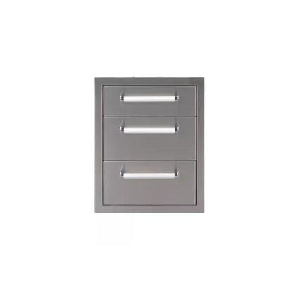Close-up of Bonfire 16.5" x 22" Stainless Steel Triple Drawer, showcasing 304-grade stainless steel construction.