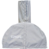 Coyote gray outdoor grill and smoker cover with white logo on white backgrounds