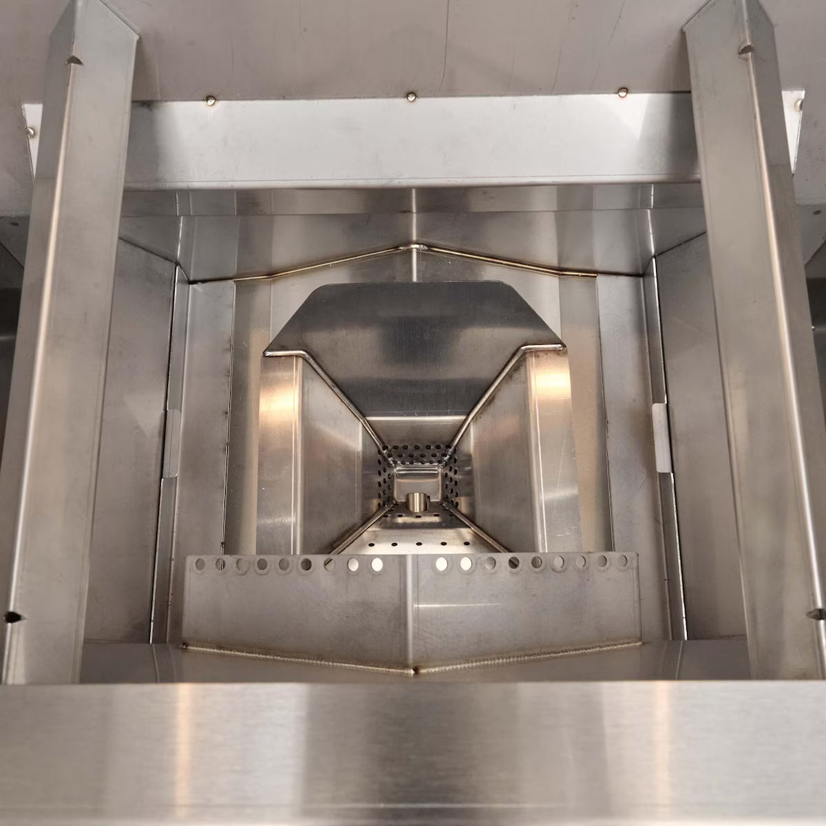 Interior smoker hood and vent chamber of Coyote stainless steel outdoor grill