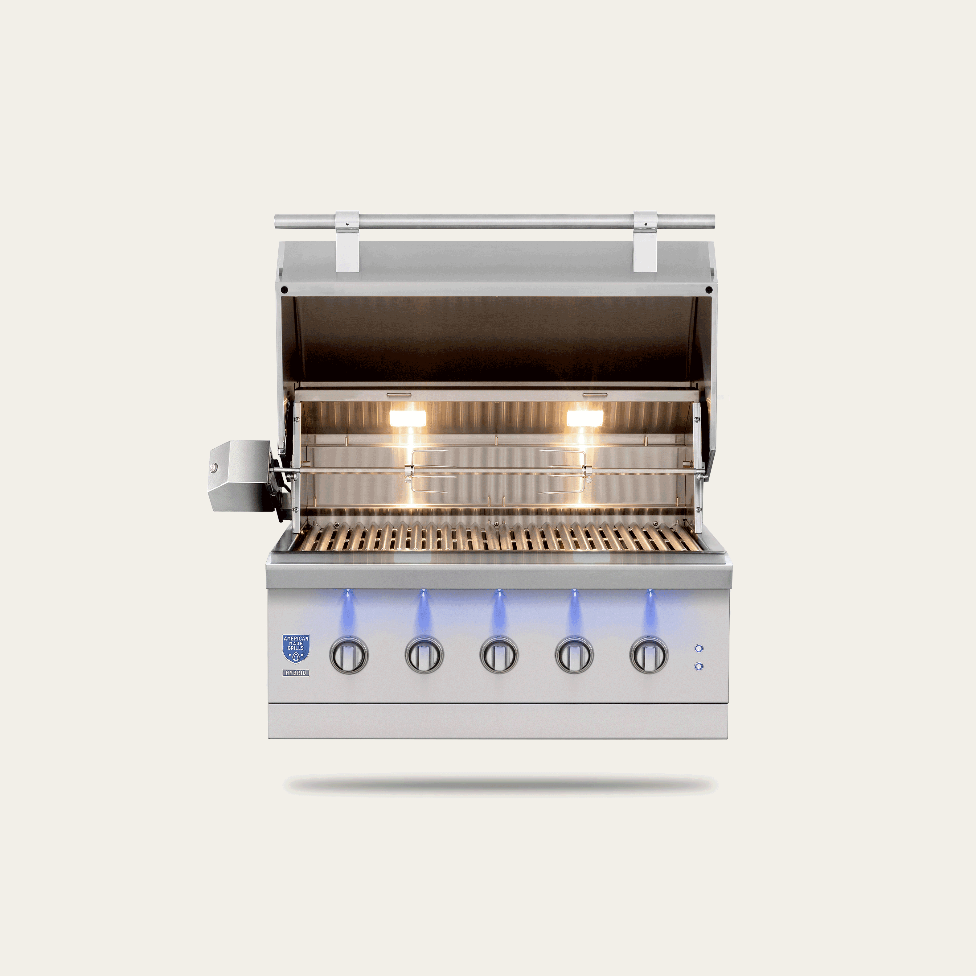 American Made Grills Encore 36-inch hybrid built-in grill — with the hood open