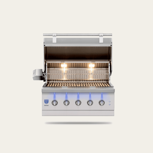 American Made Grills Encore 36-inch hybrid built-in grill — with the hood open