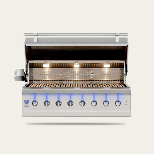 American Made Grills Encore 54-inch hybrid built-in grill — with the hood open