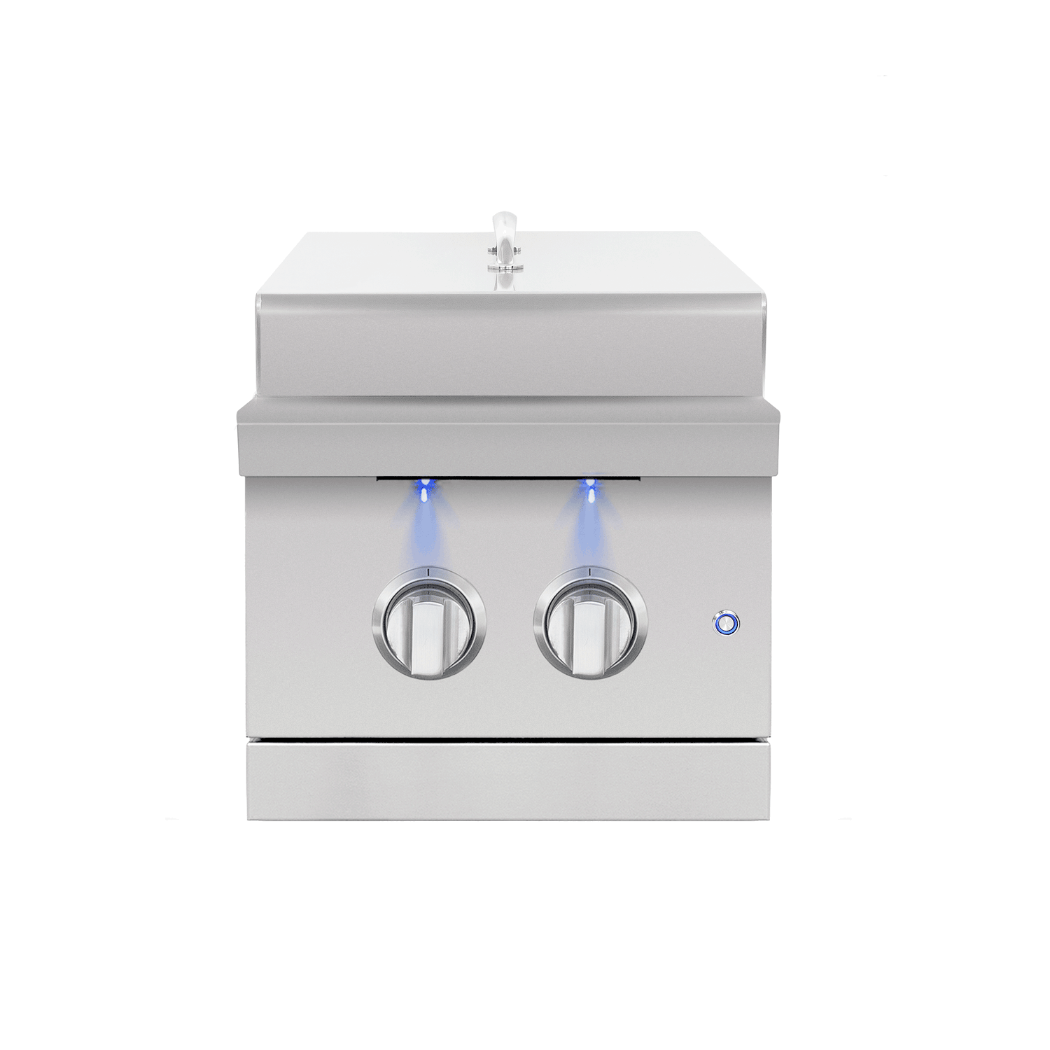 American Made Grills Encore double side burner — front view with the lid closed