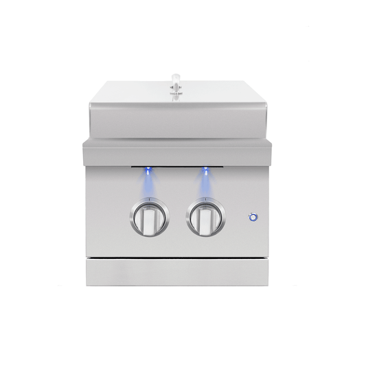 American Made Grills Encore double side burner — front view with the lid closed