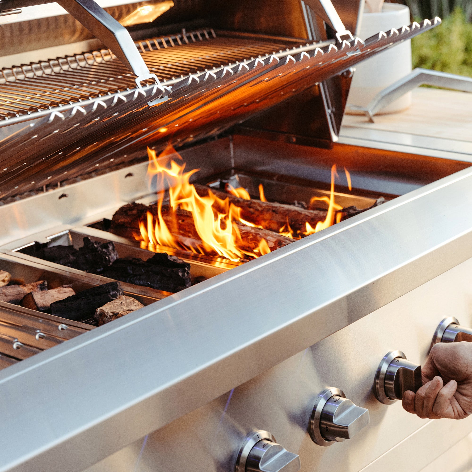 American Made Grills Encore 36-inch hybrid built-in grill — gas, charcoal and wood fuel options